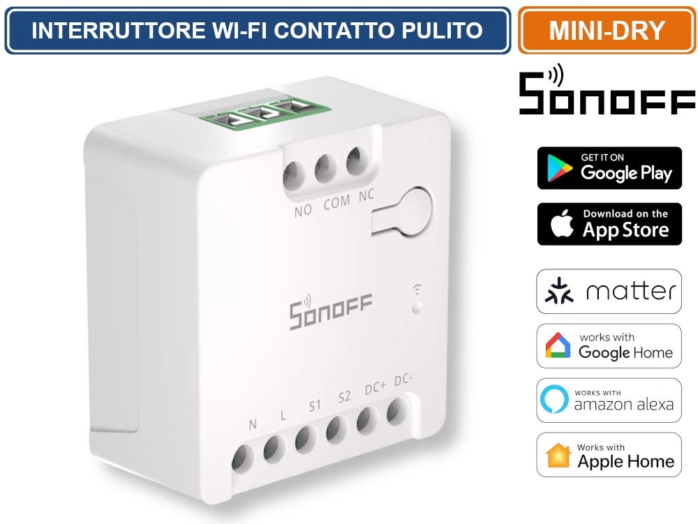 SONOFF MINI-D INTERRUTTORE INTELLIGENTE WI-FI A CONTATTO PULITO ALIMENTAZIONE AC/DC