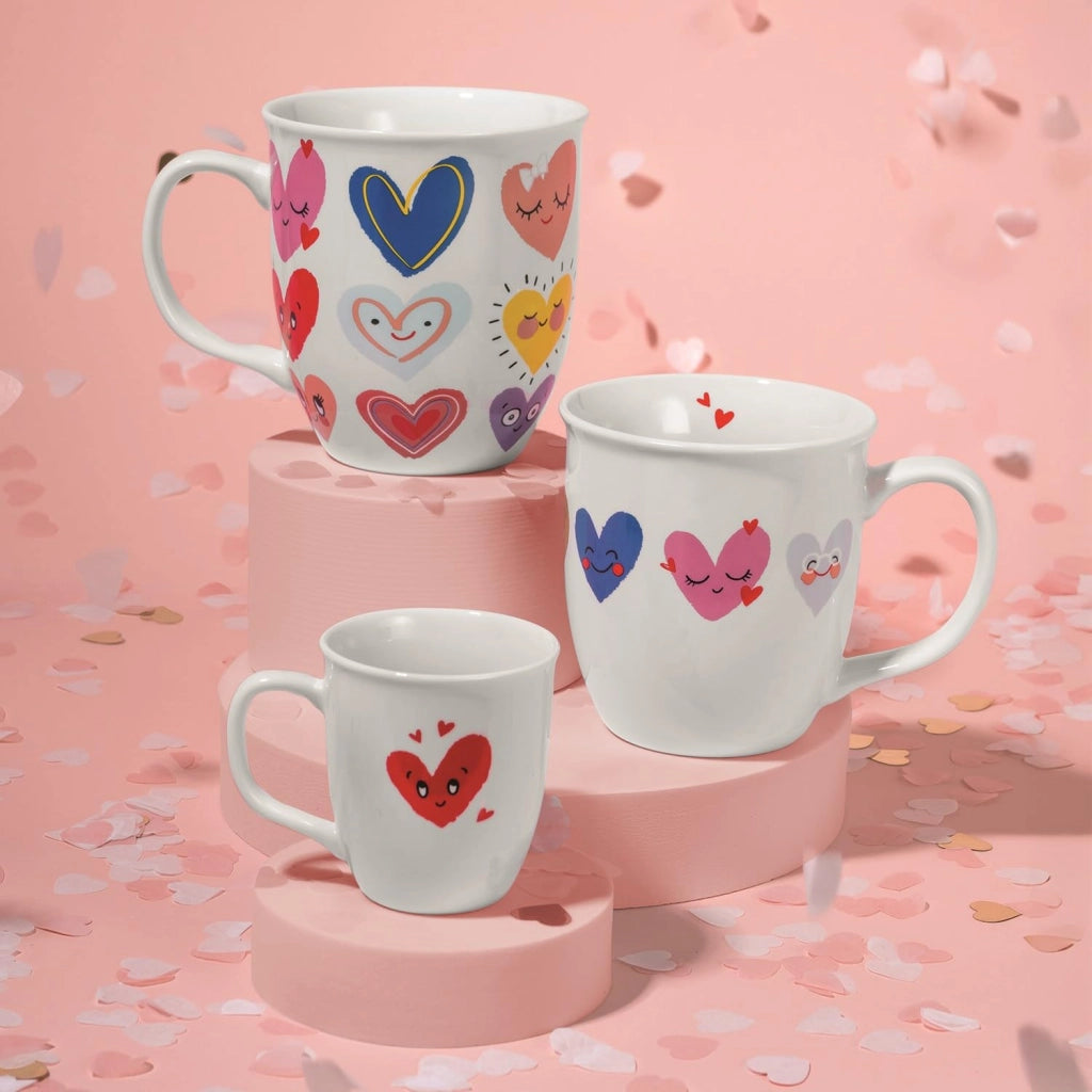 Tazza da caffè con motivo a cuore, capacità 40 cl, in porcellana, altezza 10 cm