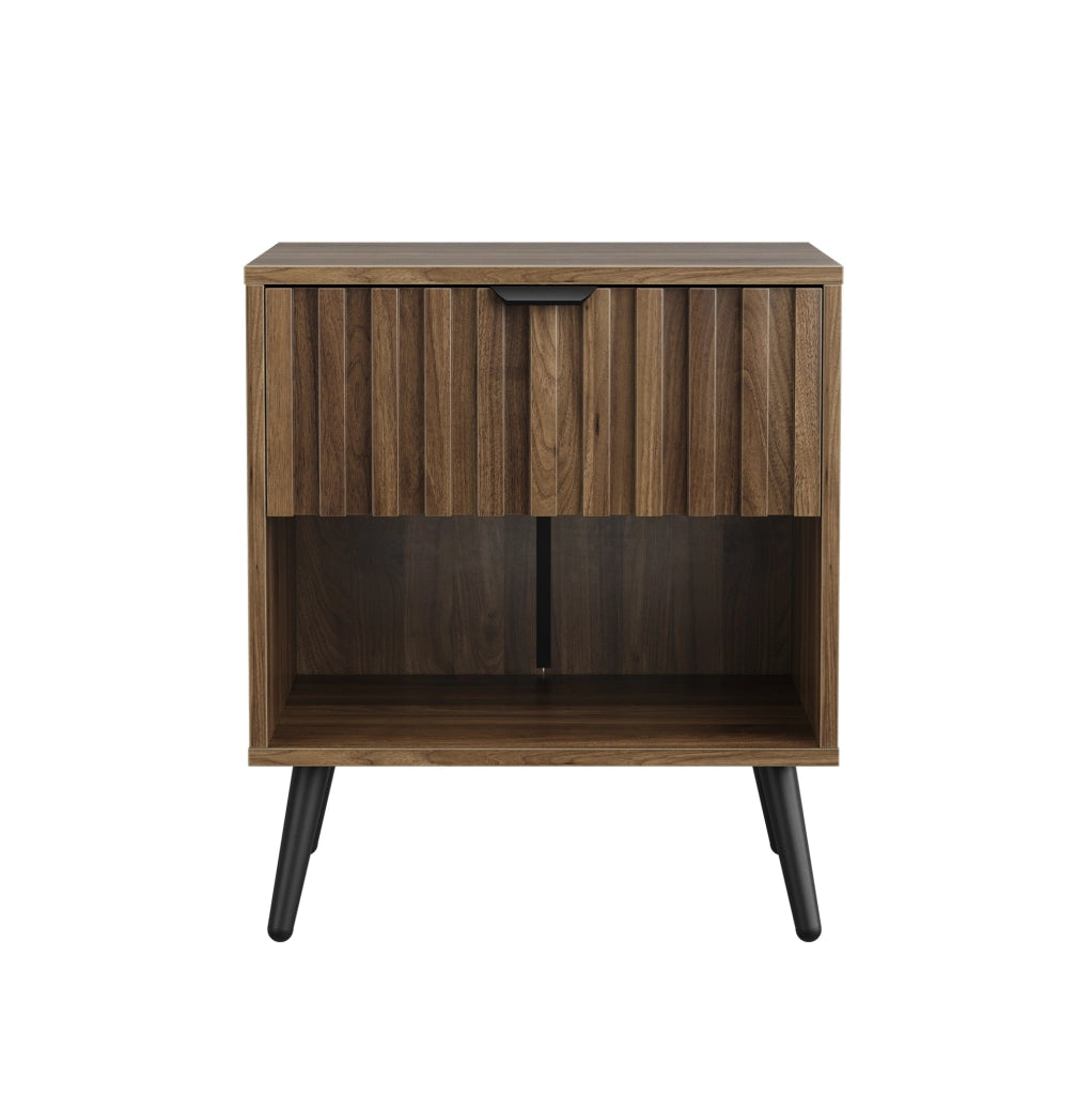 Comodino 45x40x53 cm con cassetto e vano a giorno in MDF; noce e nero