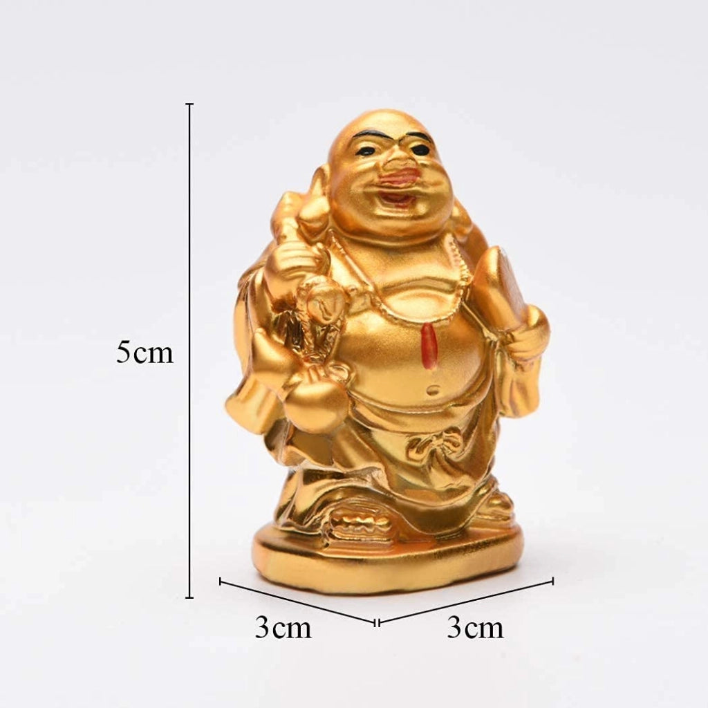 Set di 6 piccole statuette dorate di Buddha sorridente, realizzate in resina