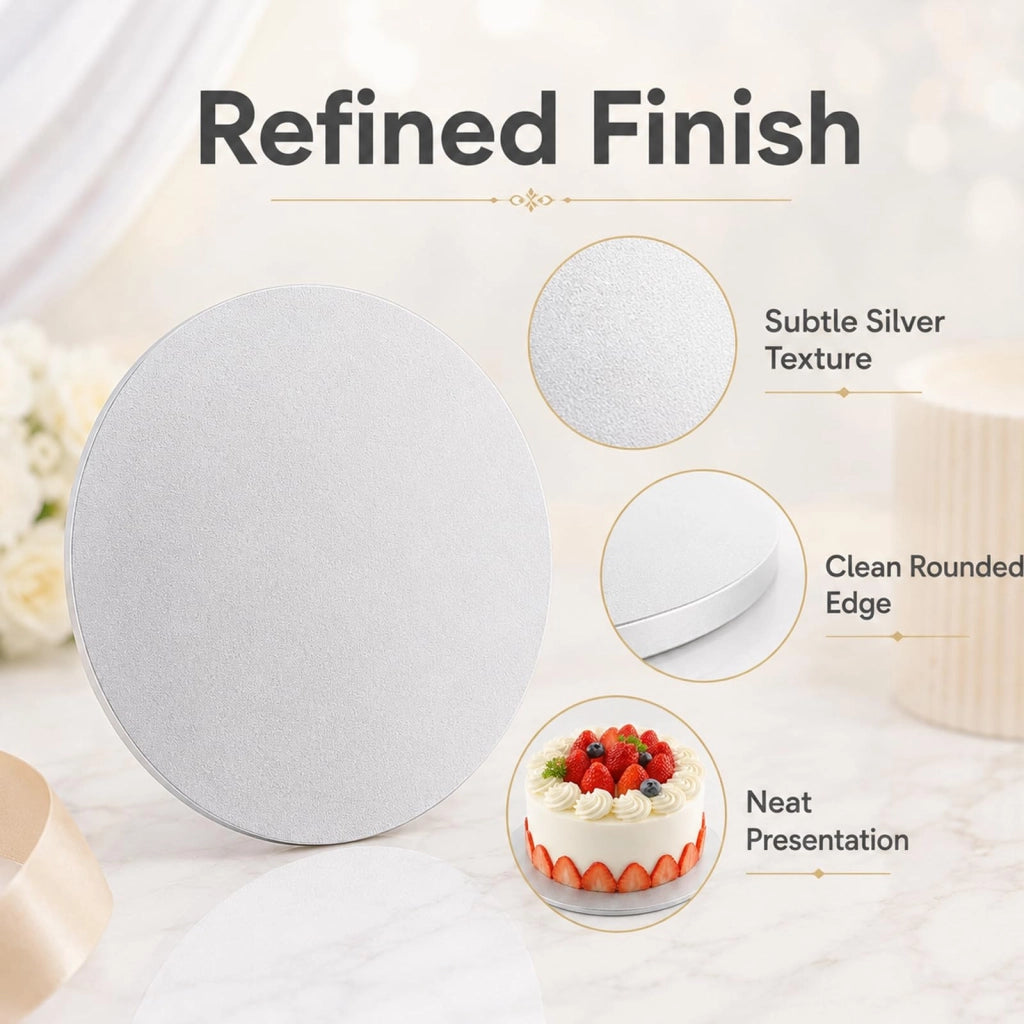 Piatto per torte rotondo, diametro 20 cm, colore argento, in cartone, monouso, confezione singola