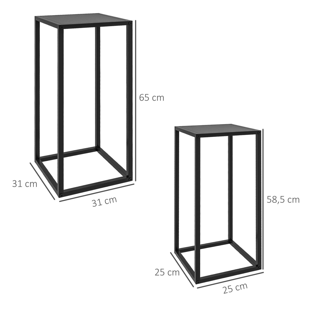 Set di 2 portavasi in acciaio nero salvaspazio