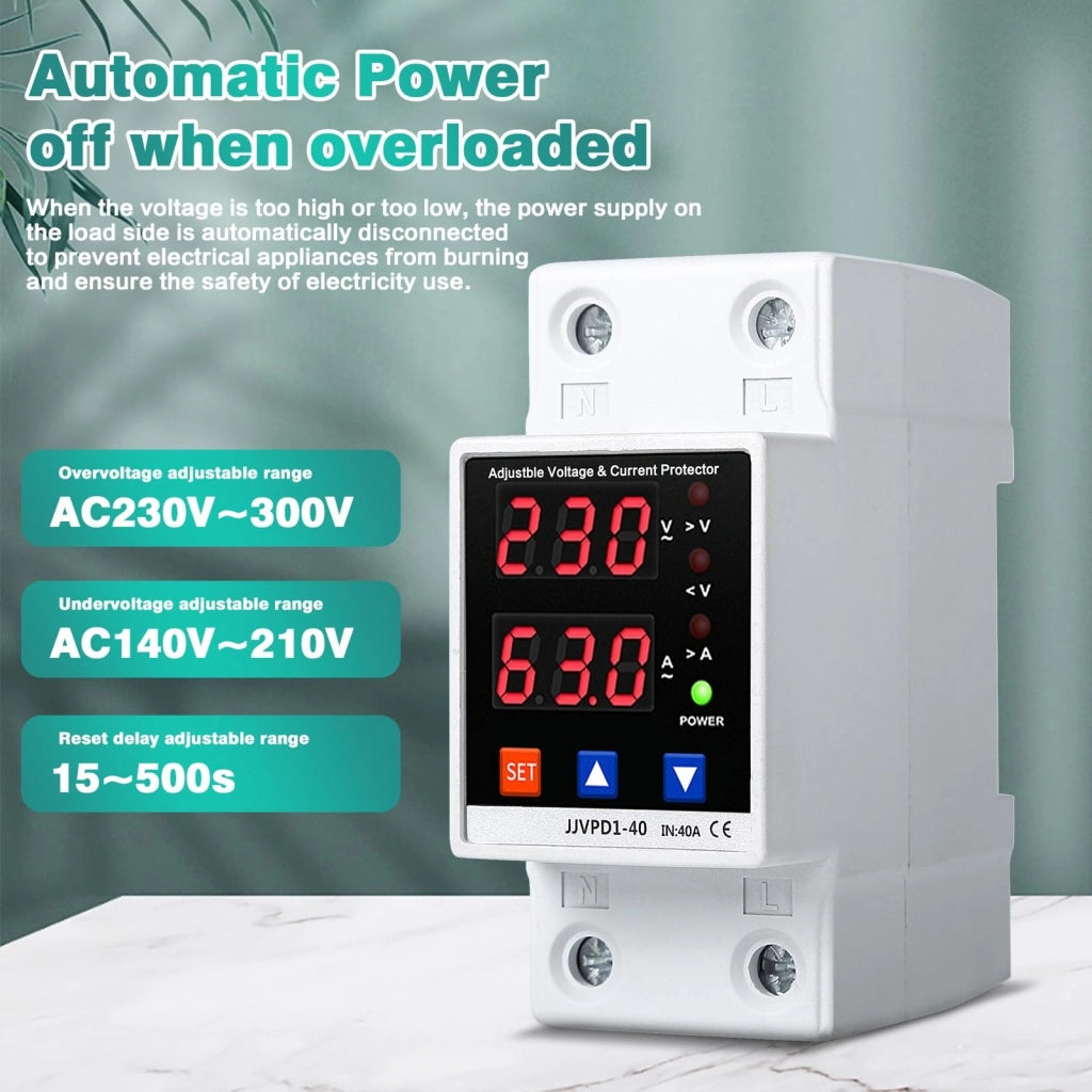 Relè di controllo della tensione 40A, 220V AC, 2P, montaggio su guida DIN