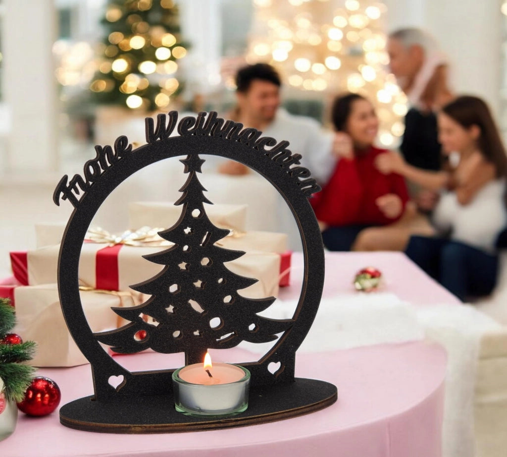 Candeliere natalizio a forma di albero di Natale, "Buon Natale", 17 cm, in legno