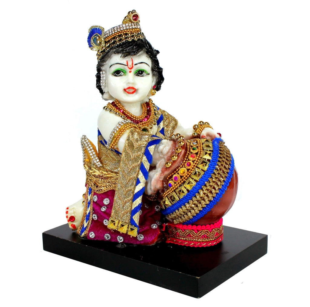 Statua di Krishna scolpita a mano in resina, Makhan Chor Murti, 7,5 pollici