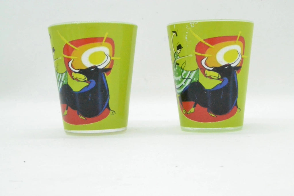 Set di 2 bicchieri decorativi da 40 ml, color verde lime, con motivo tartaruga