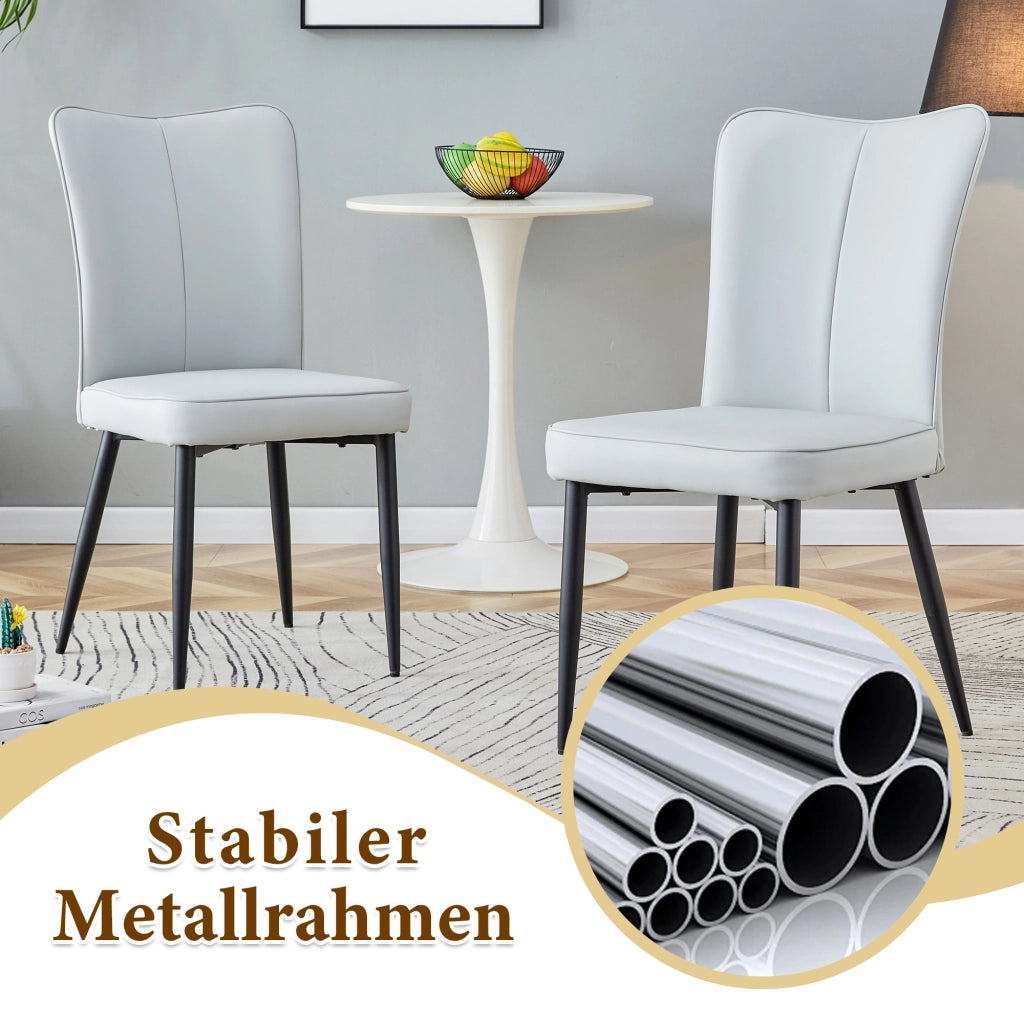 Set tavolo da pranzo rotondo con sedie in PU grigio chiaro piano in MDF e vetro gambe in metallo nero