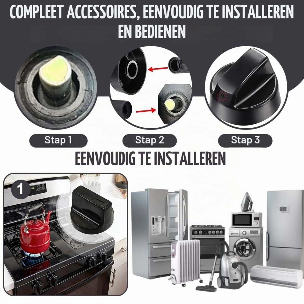 Set di manopole, 4 pezzi, universali, con adattatori, colore nero
