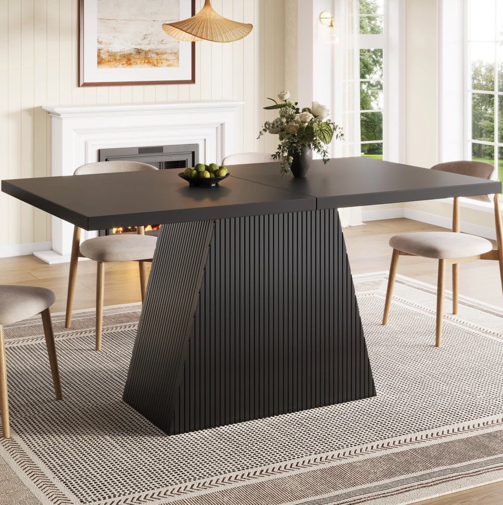 Tavolo da pranzo allungabile 120/160x80x76 cm in MDF/metallo nero; 46 posti