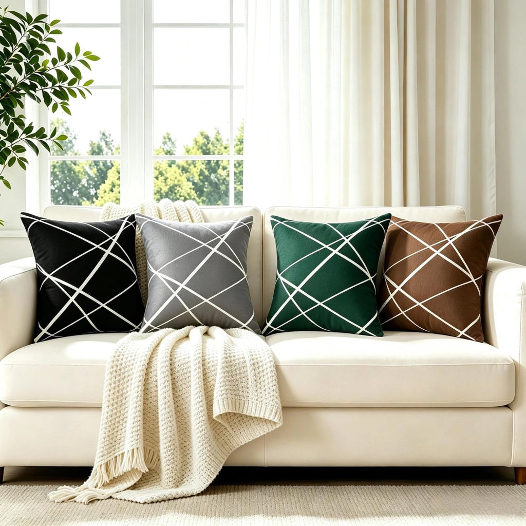 Cuscini decorativi in velluto, 40x40 cm, bianco e nero, confezione da 2