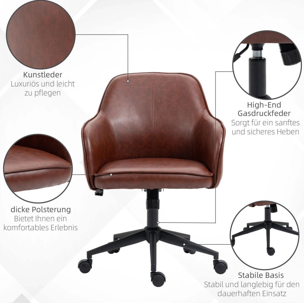 Sedia da ufficio 58,5 x 62 x 91 cm in similpelle marrone, oscillante e regolabile