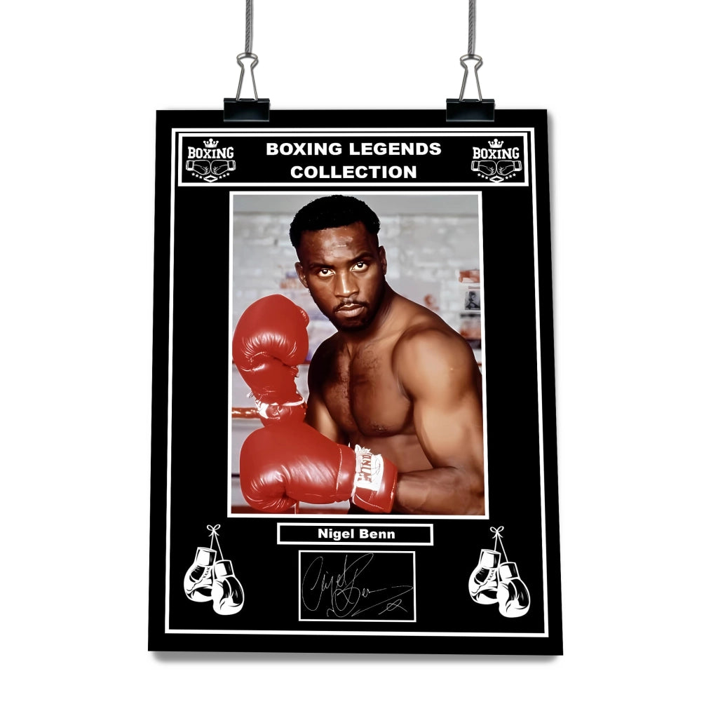 Stampa di Nigel Benn, pugile, formato A3, autografata, oggetto da collezione del mondo della boxe