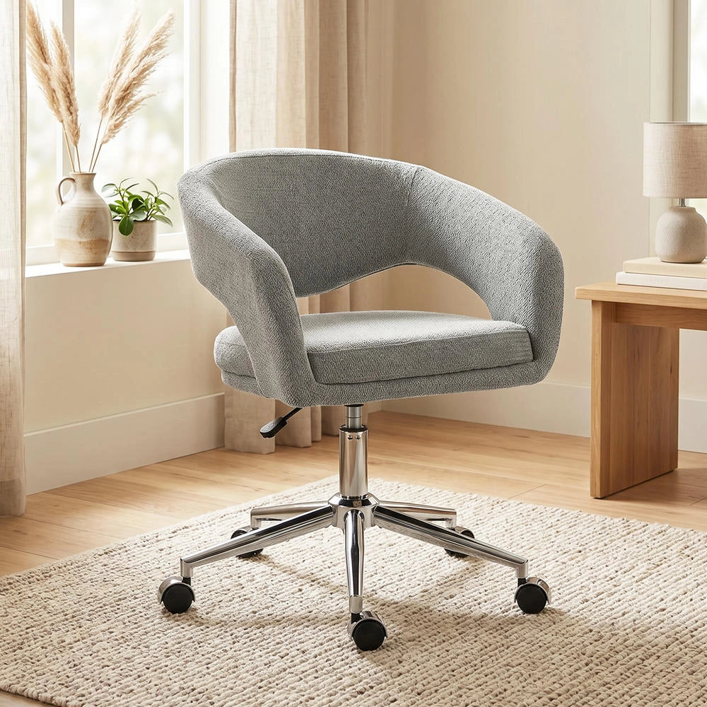 Sedia da Ufficio Ergonomica in Ciniglia Grigio, Poltrona Regolabile con Ruote e Braccioli per Casa e Studio
