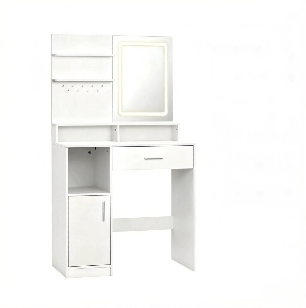 TOALETTA con Specchio LED 3 Colori 80x40x140 cm Bianca