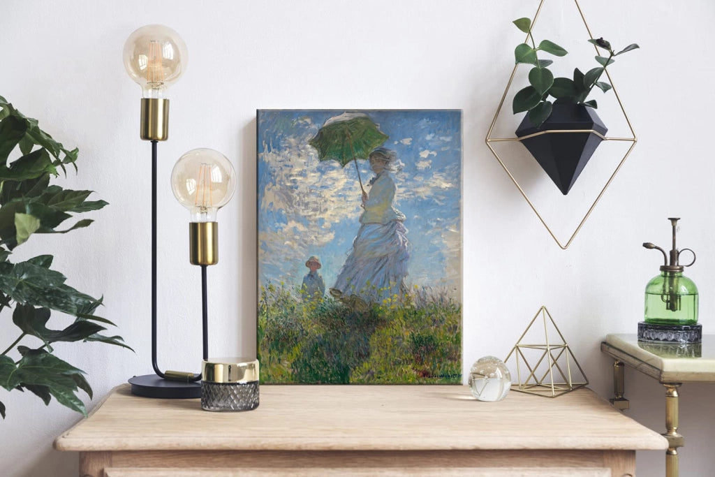 Dipinto su tela, "Donna con ombrello", Claude Monet, 60x50 cm