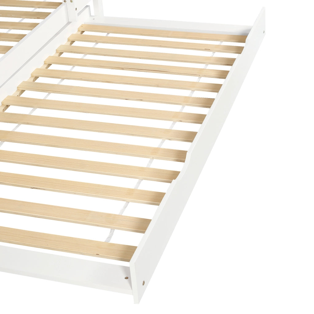 Letto a castello per bambini con letto estraibile; scaffale da 2 metri e scala; bianco; 90x200 cm