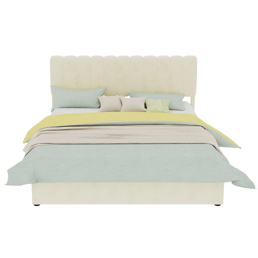 Letto imbottito moderno beige 160x200 cm con contenitore e testiera imbottita