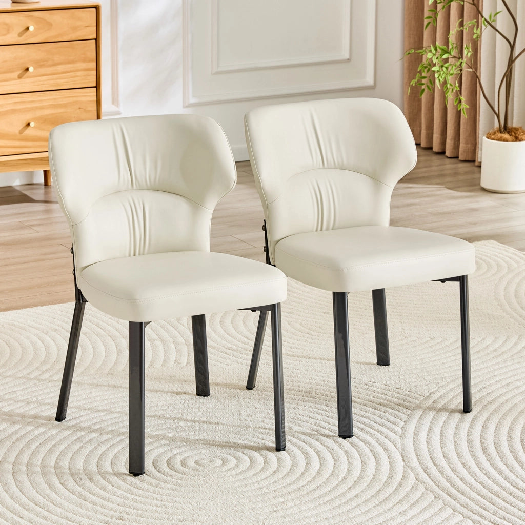 Set di 2 sedie da pranzo beige imbottite con rivestimento in PU e gambe in metallo