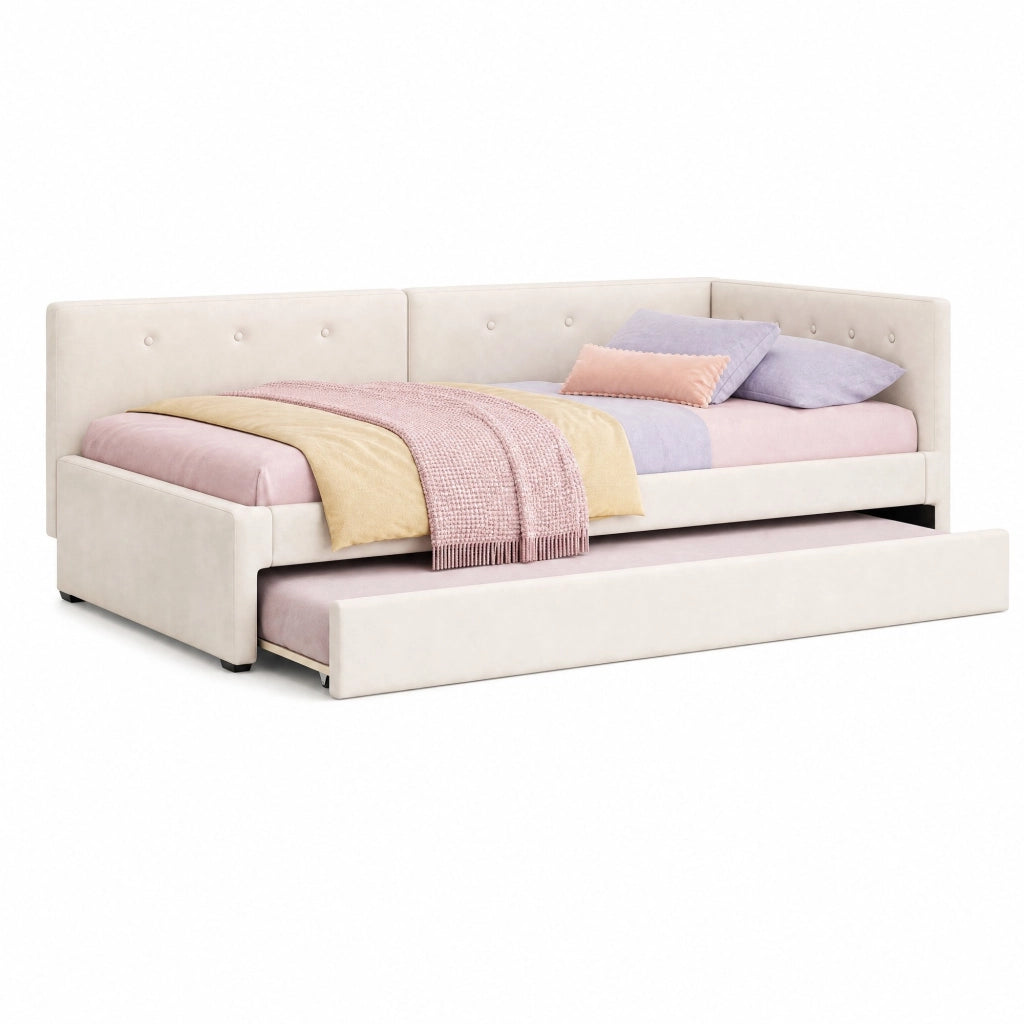 Letto singolo 90x200 beige in velluto con estraibile e materasso