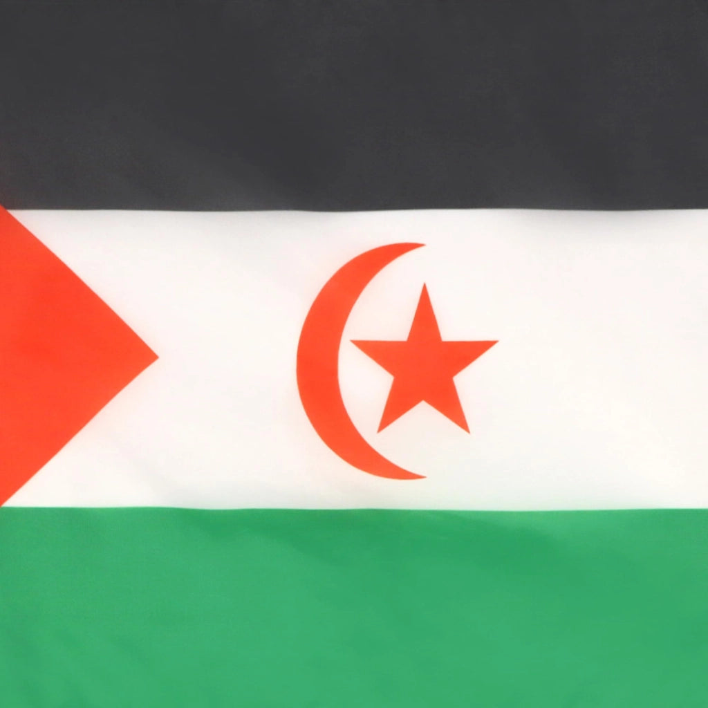 Bandiera del Sahara Occidentale, dimensioni 45x30 cm, realizzata in poliestere 100D, con cordoncini
