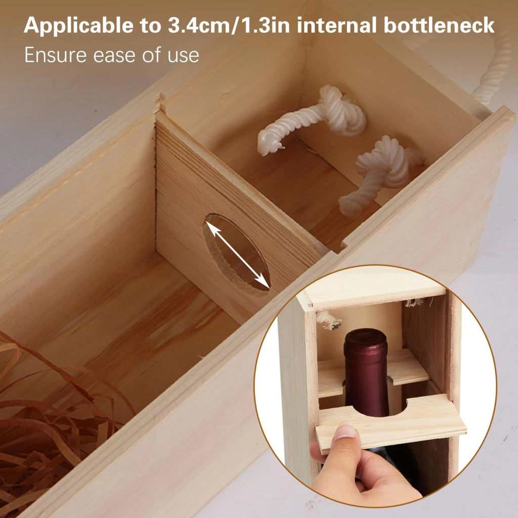 2 scatole in legno per vino, con coperchio scorrevole e maniglie, dimensioni 34x11x11 cm