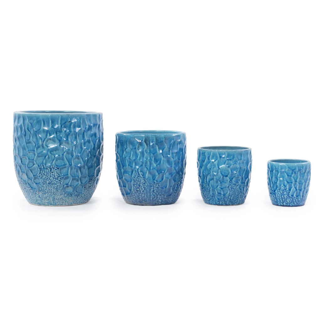 Vaso in ceramica blu lucido Ø 22,5 cm con foro di drenaggio