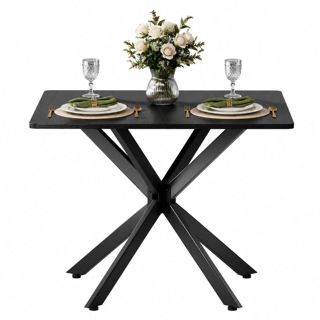Tavolo quadrato 80x80x75 cm con struttura a X; piedini regolabili; metallo e pannello truciolare nero