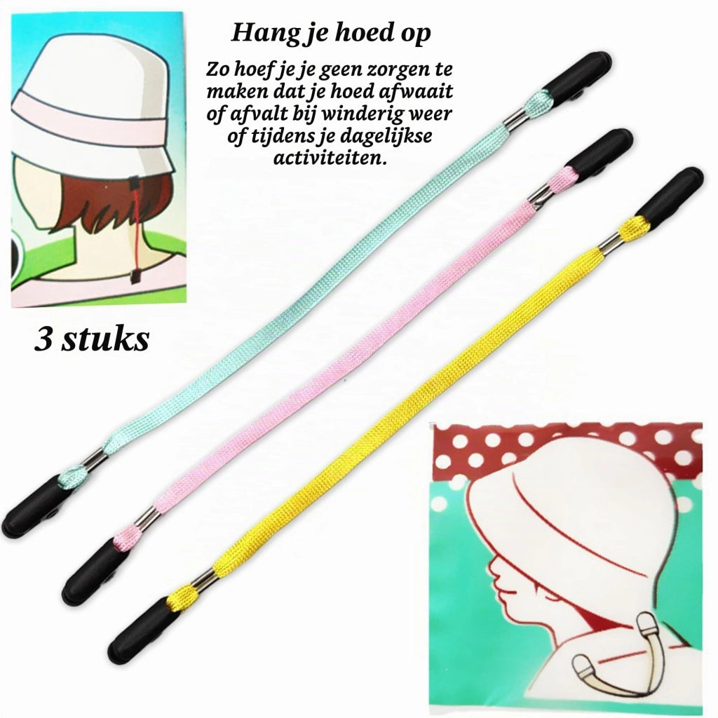 Set di 3 clip antivento per cappelli, lunghezza 27 cm, ideali per attività all'aperto