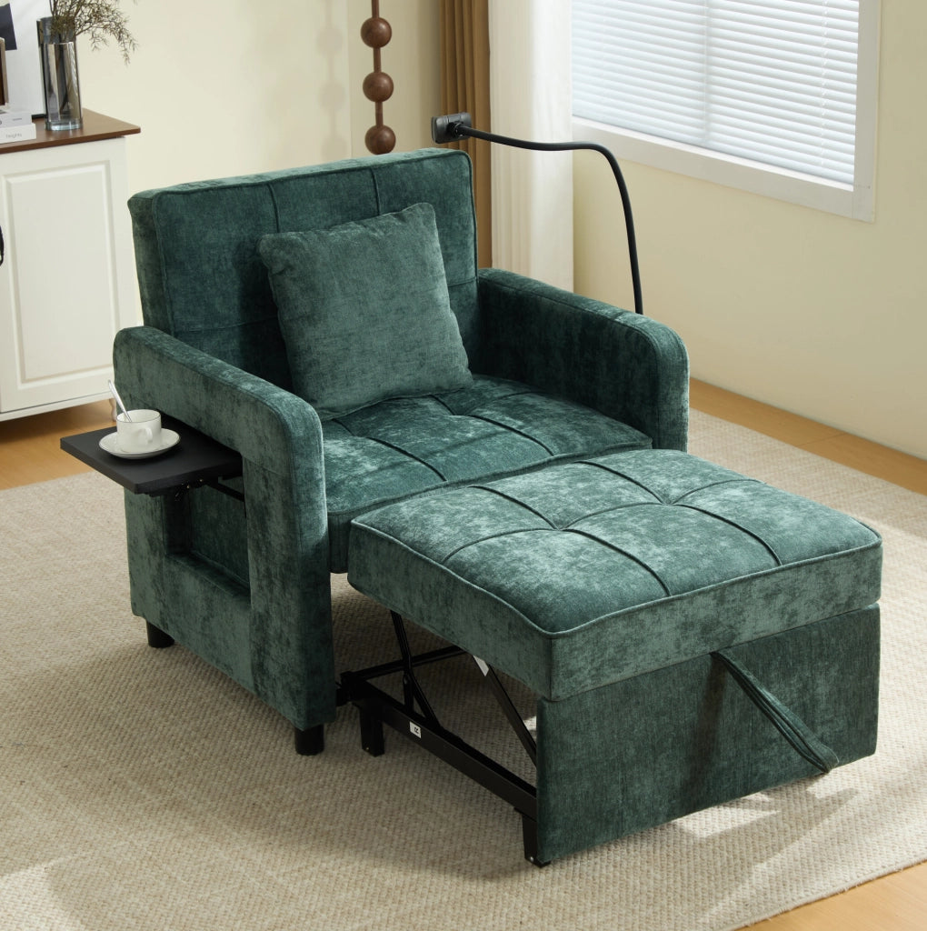 Poltrona convertibile 167x79x83 cm in ciniglia verde con cuscino, 150 kg