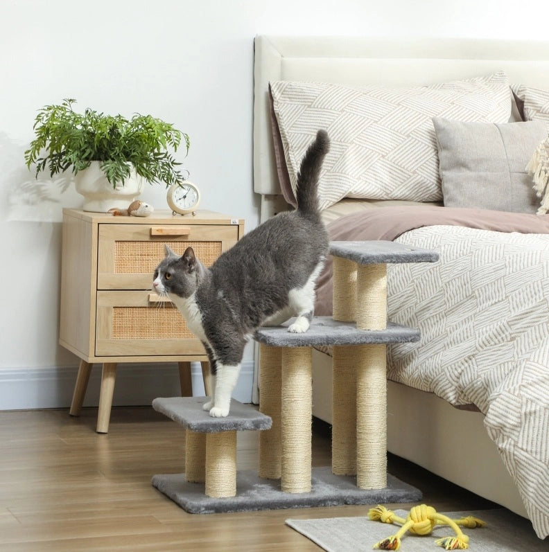 Tiragraffi albero per gatti a 3 livelli 52 x 34,5 x 54 cm in legno grigio