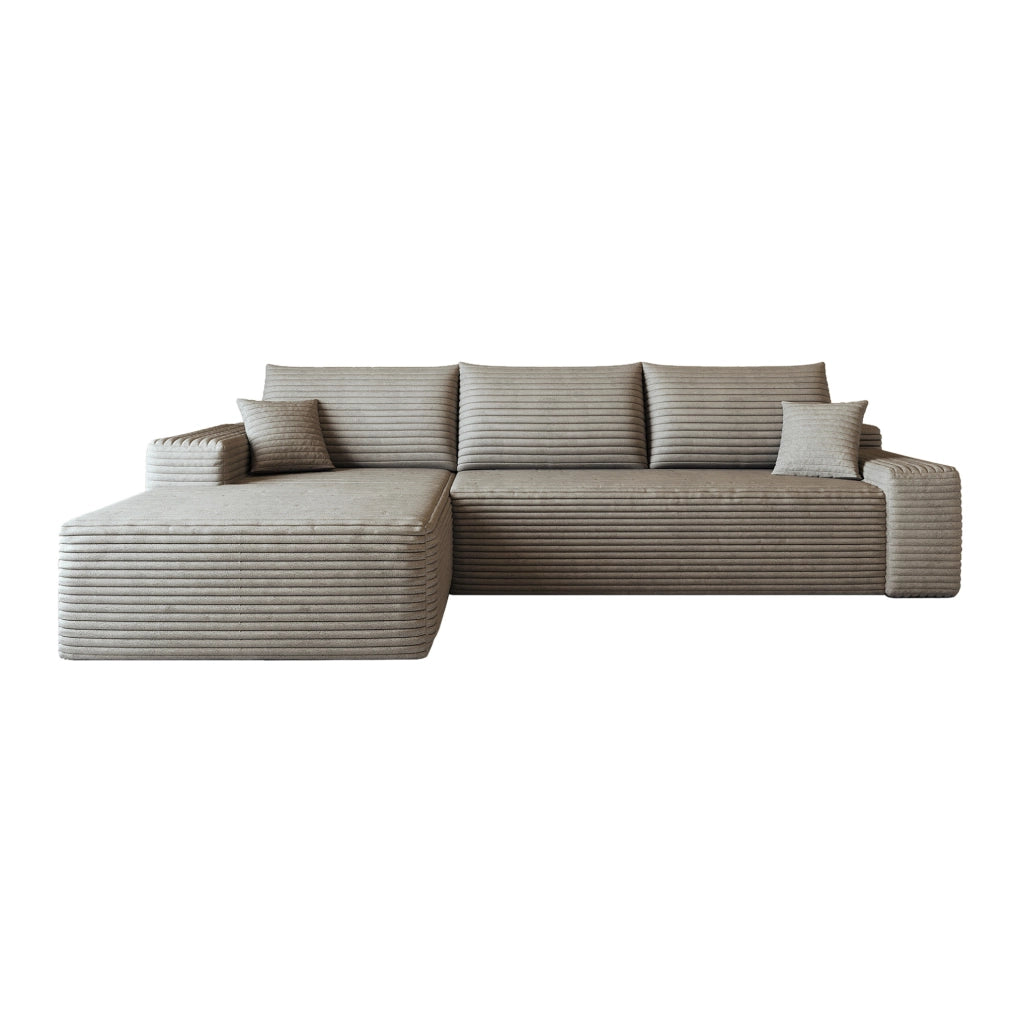 Divano angolare 270 cm in velluto a coste color cammello