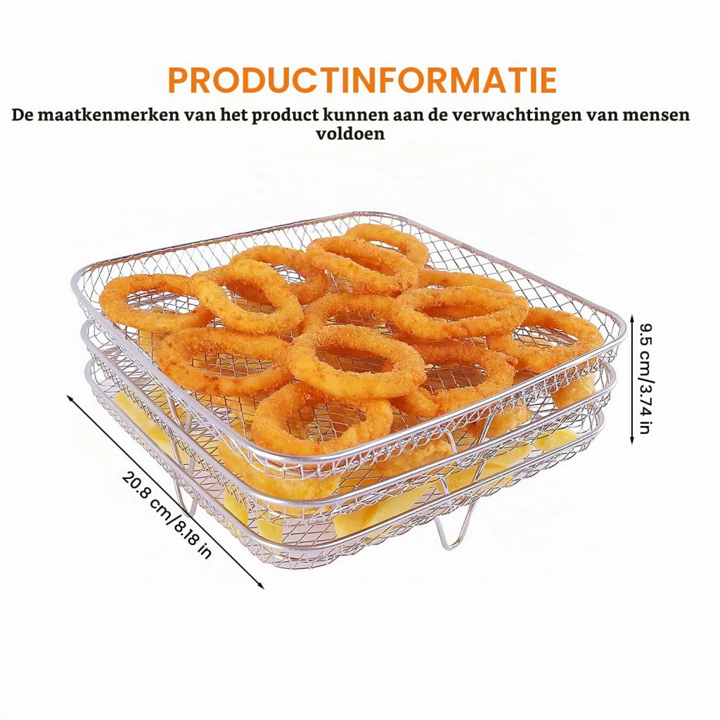 Griglia per friggitrice ad aria, a 3 livelli, dimensioni 20,8x20,8x9,5 cm, in acciaio inossidabile