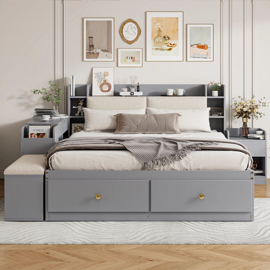 Letto una piazza e mezza 140x200 con cassetti grigio