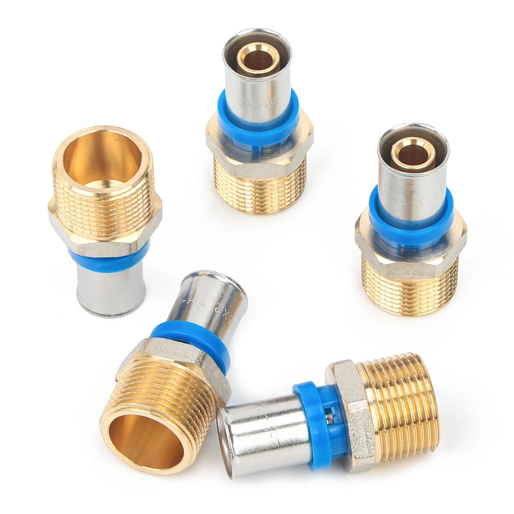 Raccordo a pressare da 3/4" AG per tubo da 16 mm, confezione da 5 pezzi, in ottone