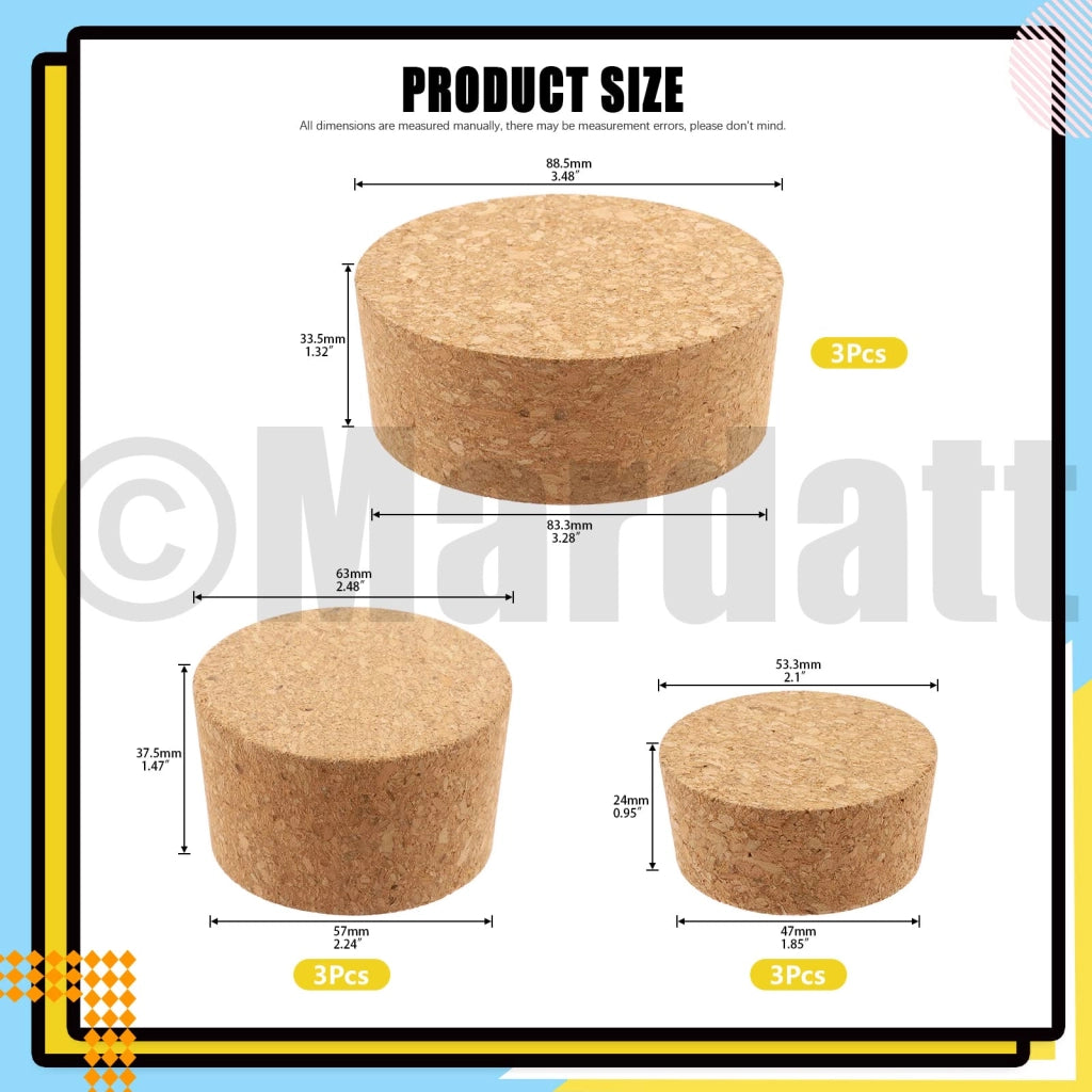 Cono di sughero, set da 9 pezzi, misure #48, #34, #28, sughero naturale