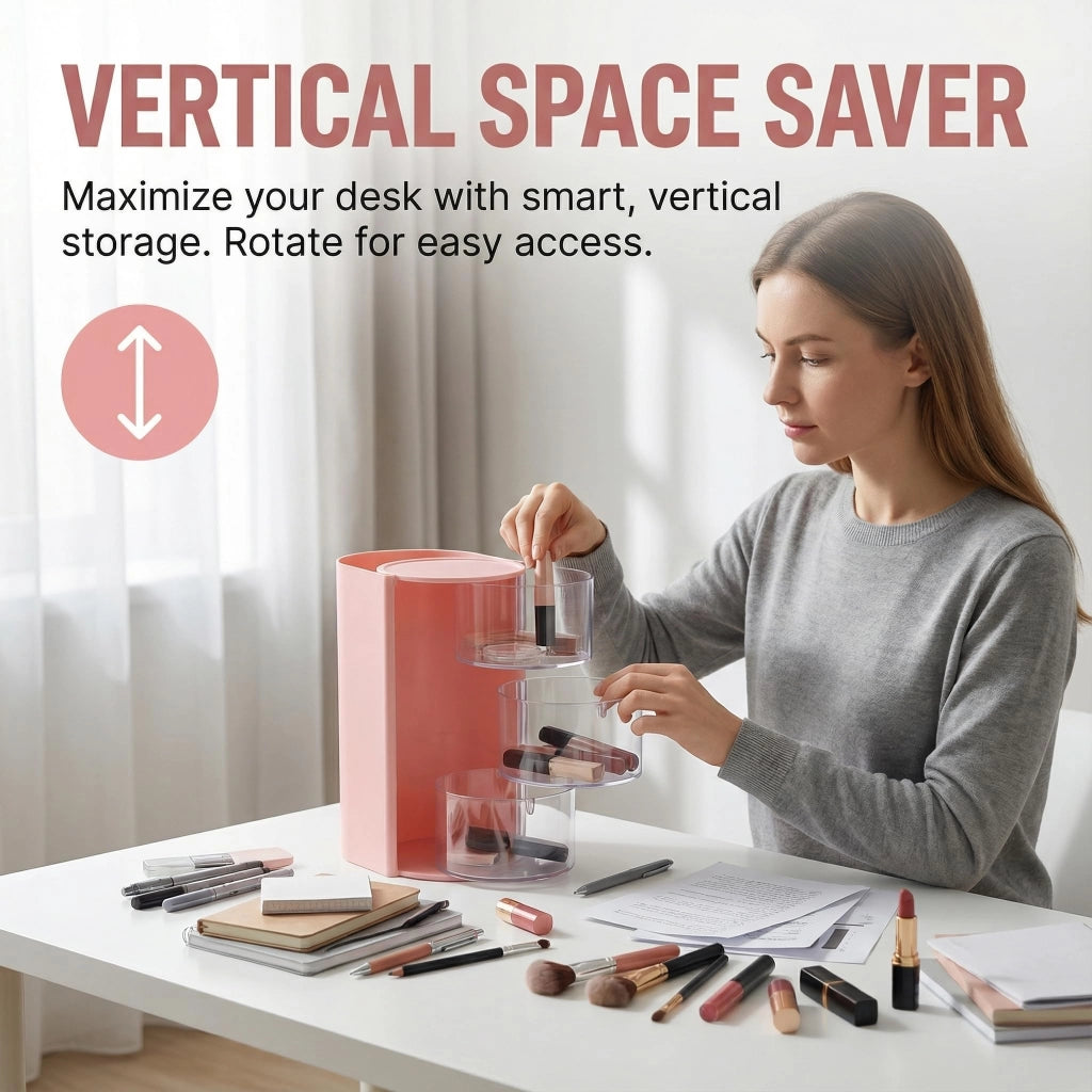 Organizzatore per accessori per capelli, 3 livelli, girevole a 180°, trasparente, rosa