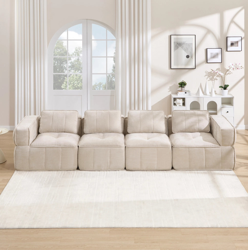 Divano modulare beige in poliestere, 344 cm, senza montaggio