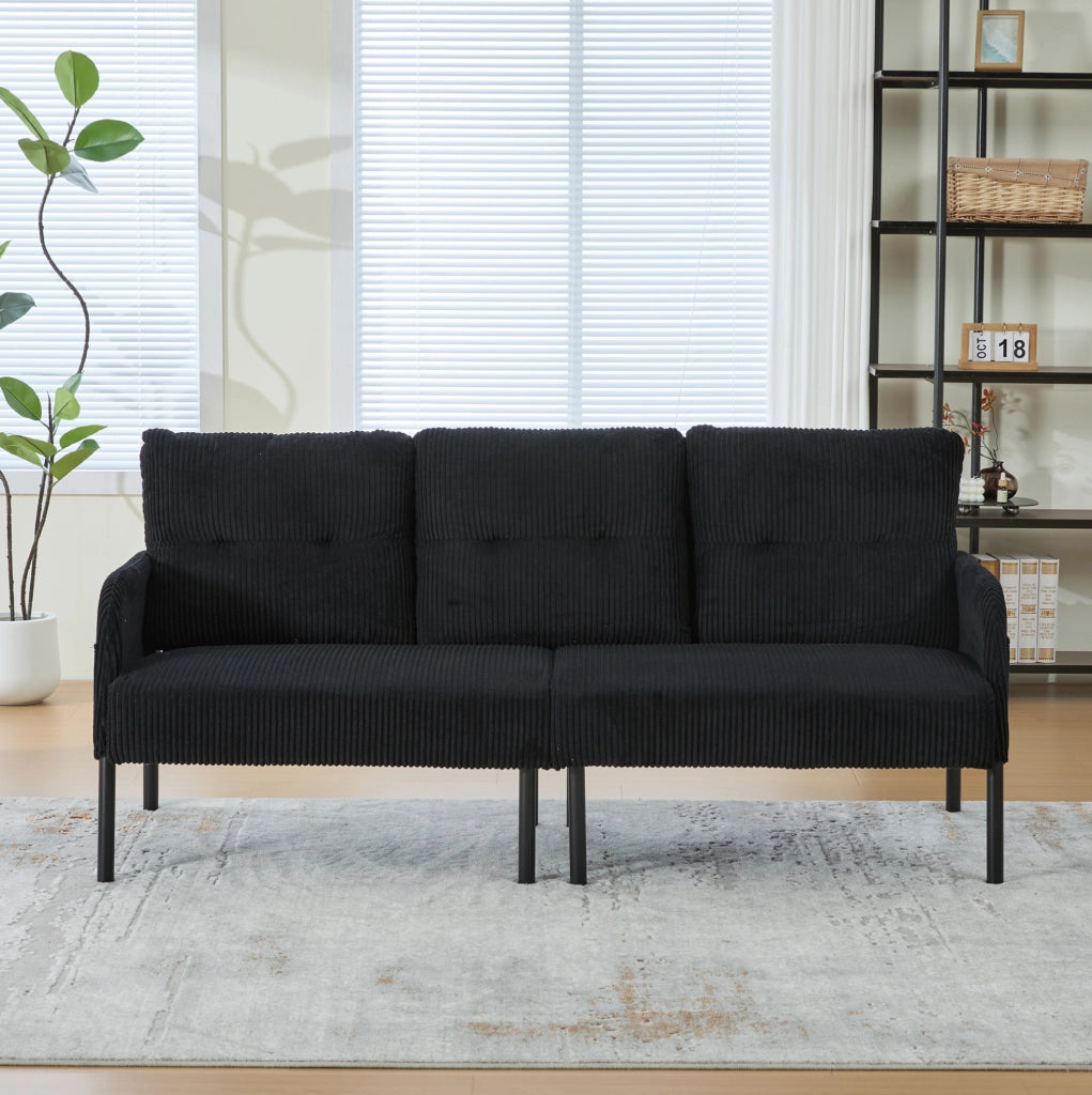 Divano 3 posti 171x72x80 cm in cord nero con tasche laterali