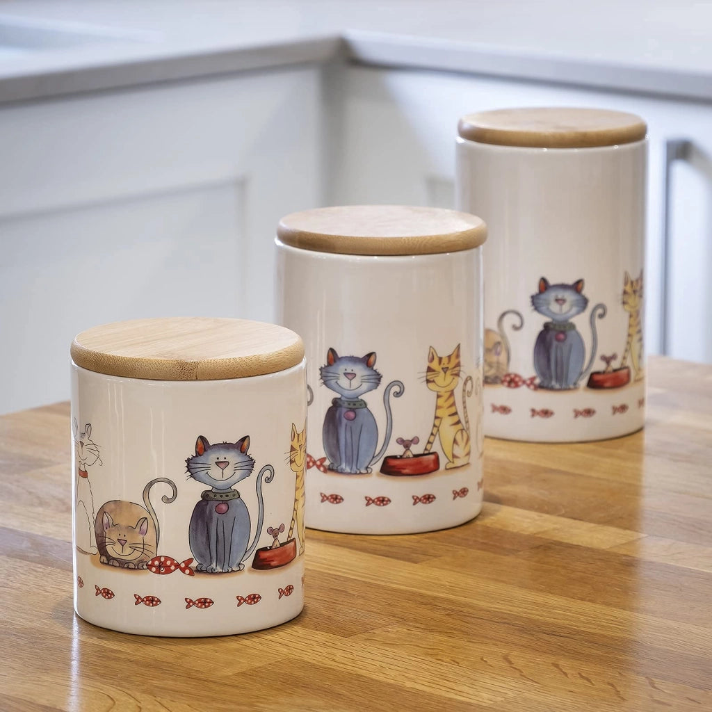 Set di 3 contenitori in Vetroceramica per alimenti, con motivo a gatto, capacità: 700/800/1000 ml