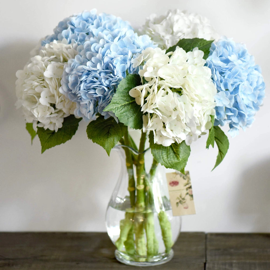 Ortensie artificiali, 2 steli, bianco/blu, 48 cm, ideali per matrimoni e decorazioni