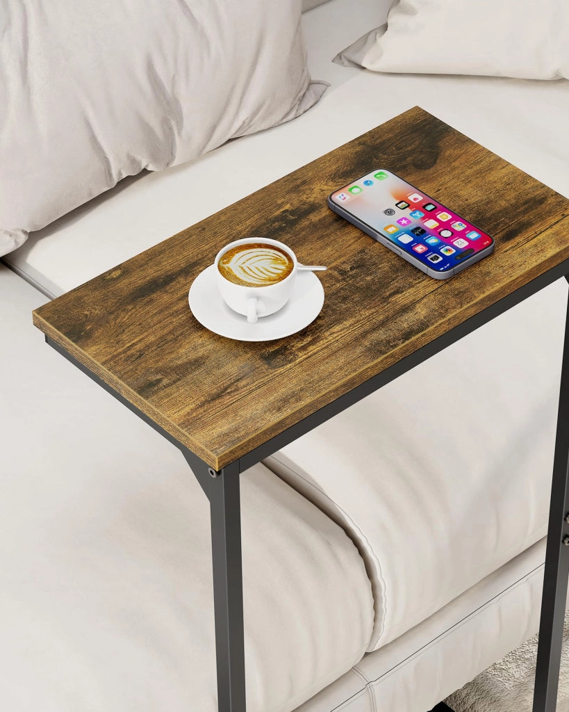 Tavolino laterale a forma di C, 72,9 cm, color marrone, ideale per divani e camere da letto