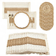Sottopiatti in rattan in stile boho, 12 rettangolari + 12 rotondi, set da 24 pezzi