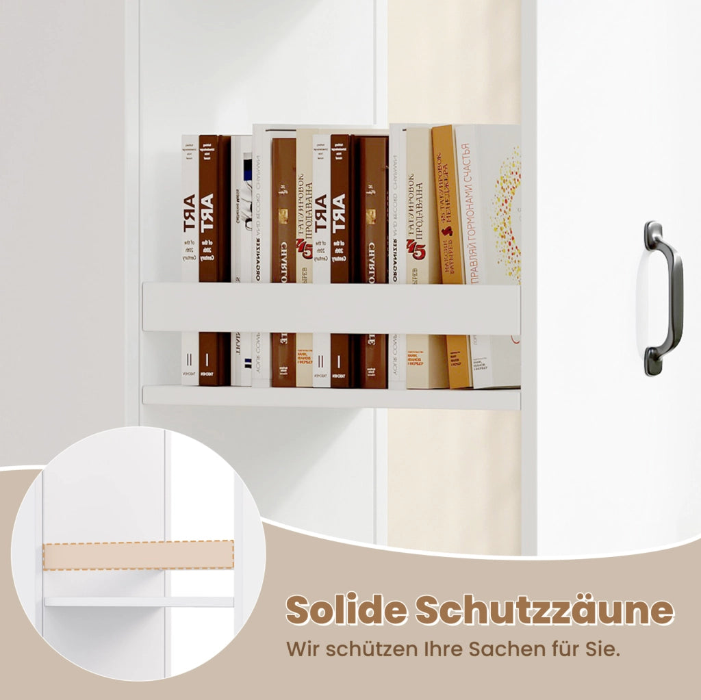 Libreria stretta bianca in MDF con ruote e contenitori, 40 × 30 × 160,5 cm
