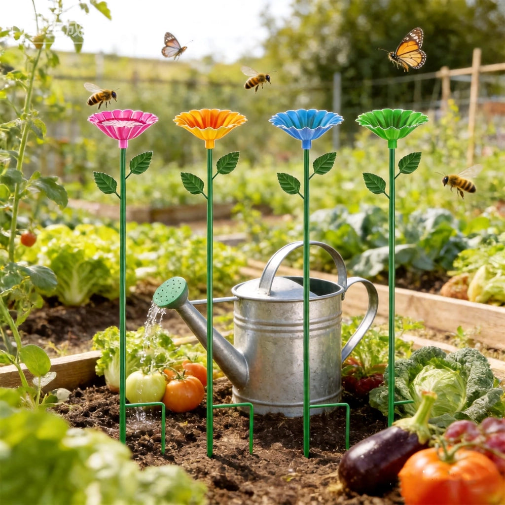 Set di 4 abbeveratoi per api in metallo, resistenti ai raggi UV, a forma di fiore, ideali per giardino e balcone
