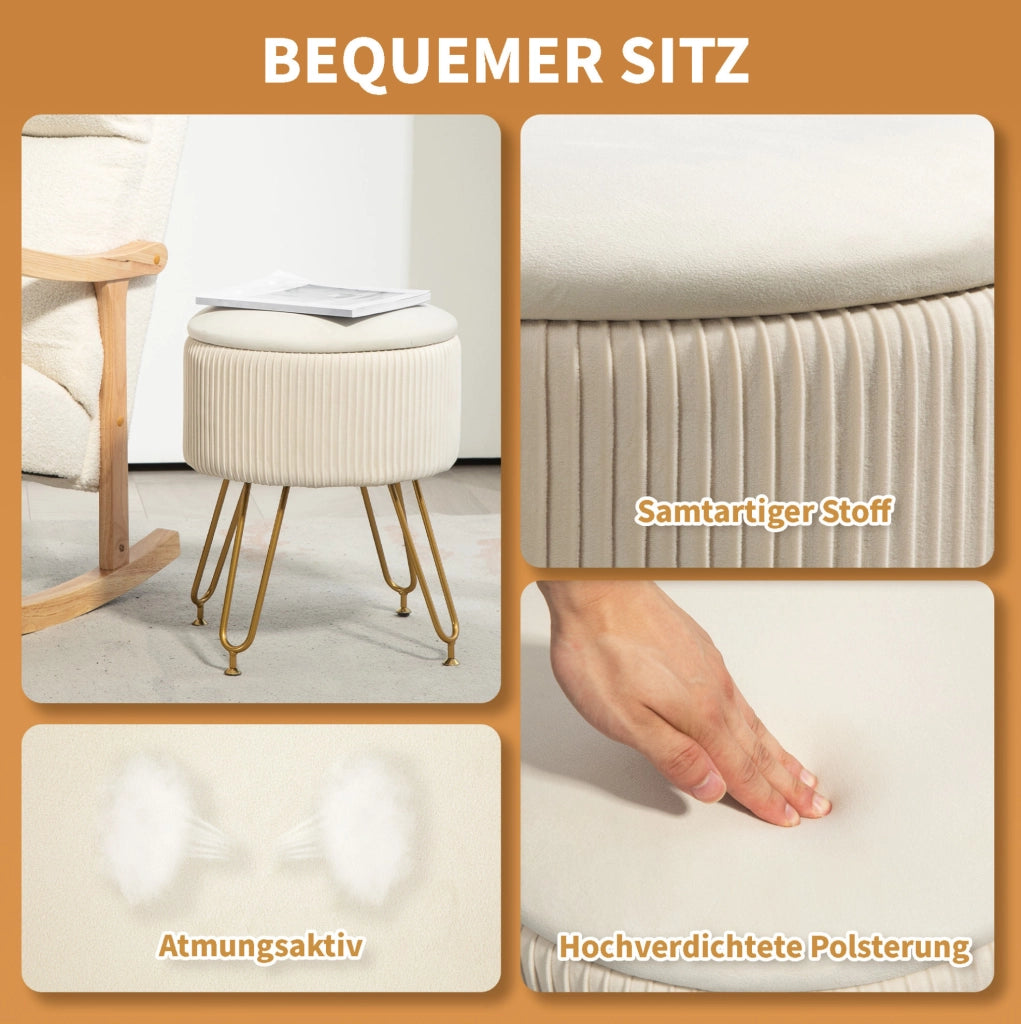 Pouf contenitore imbottito bianco crema Ø 40 x 48 cm