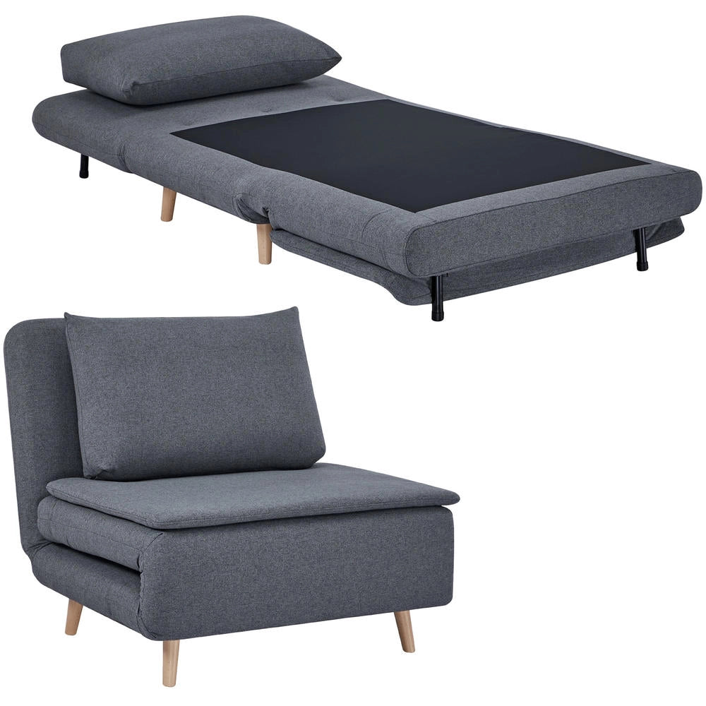 Poltrona letto 3 in 1 trasformabile con schienale regolabile e gambe in faggio, poltrona reclinabile moderna salvaspazio con cuscino, grigio