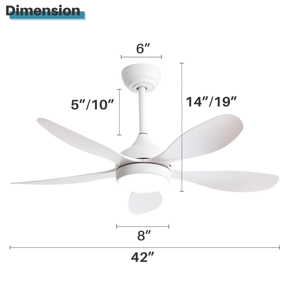 Ventilatore da soffitto 107 cm con luce LED dimmerabile e telecomando, bianco