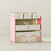 Scaffale per bambini con 6 scomparti, rosa, 63 × 30 × 66 cm