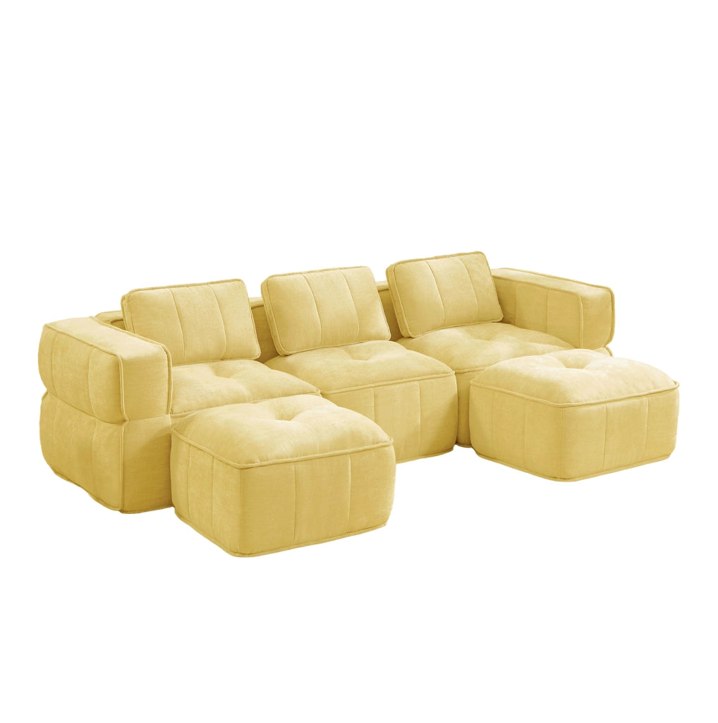 Divano modulare giallo in poliestere con pouf, 271 x 162 x 67 cm