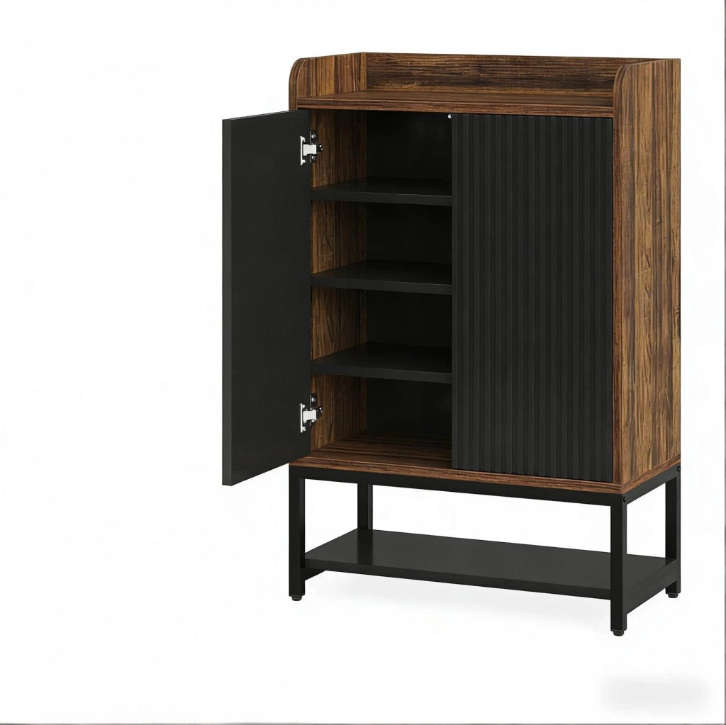 Mobile scarpiera 73 x 35 x 105 cm nero e marrone rustico in metallo e pannelli